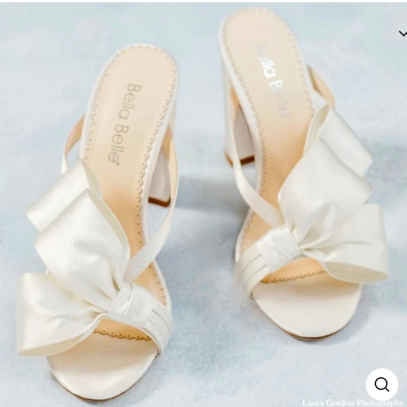 Bella Belle Shoes - IMANIIvory Low Block Heel Mules with Asymmetric BowsRegu - NEW IN BOX